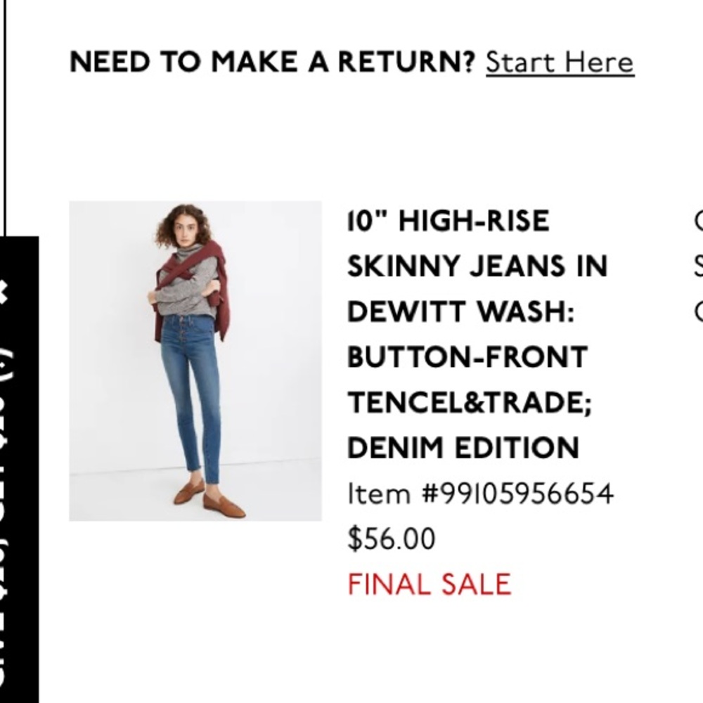 NWT Madewell 10” high rise jeans Dewitt wash button front
